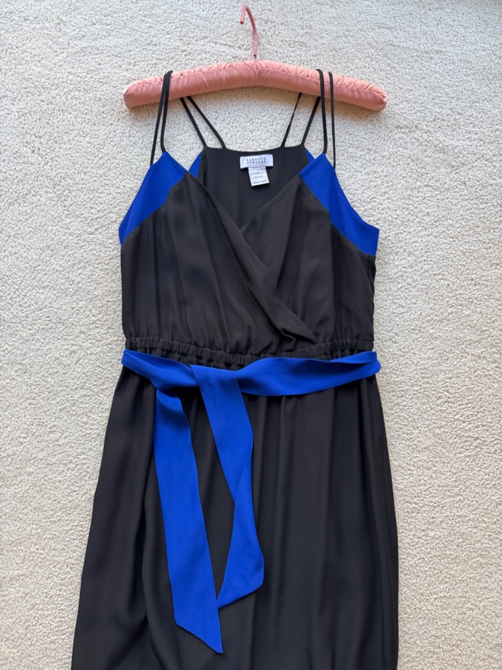 Barneys New York Black Maxi Dress with Royal Blue Accents 100% silk